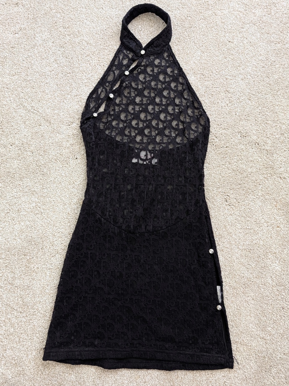 Strapless Black Lace Halter Mini Dress